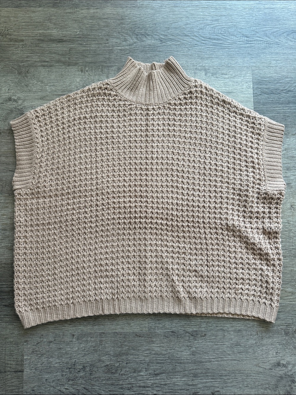 Sleeveless Mock Neck Knit Sweater Vest - Beige